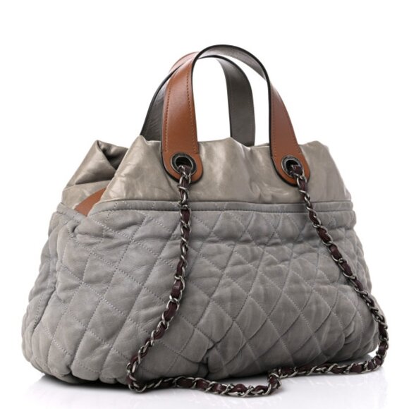 Chanel Iridescent Calfskin Quilted In The Mix Tote Grey Shoulder Bag Satchel - Picture 2 of 6